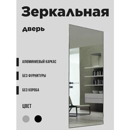 Дверное полотно с зеркалом STEFURDOORS (без врезки), алюминиевый каркас, серебро 2000х800 мм.
