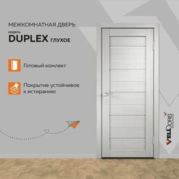 Дверь межкомнатная Velldoris DUPLEX глухое, экошпон, цвет дуб белый 800*2000, комплект: полотно, коробочный брус, наличники