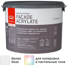 Краска фасадная Tikkurila Facade Acrylate глубокоматовая цвет белый база A 9 л