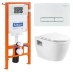 Комплект 3 в 1 Унитаз подвесной с сиденьем BelBagno LOTO BB070CHR/SC + Система инсталляции BB002-80 с кнопкой смыва BB018-GV-BI белый
