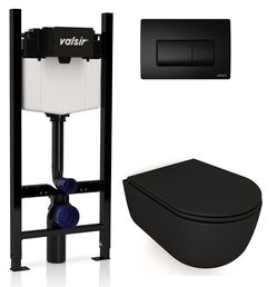 Комплект унитаз с инсталляцией Valsir KIT VSBM 7334NEMT Slim P1 + сиденье + кнопка черная матовая