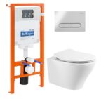 Комплект унитаз с инсталляцией BelBagno Acqua BB340CHR/BB2020SC/BB002-80/BB005-PR-CHROME безободковый, белый, кнопка хром