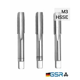 Метчики ручные для нарезания резьбы по металлу HSSE DIN 352 6H M 3 набор (3 шт) для глухих и сквозных отверстий 00107130 GSR (Германия)