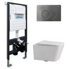 Комплект подвесного унитаза с инсталляцией Abber Rechteck AC1201-AC0105-AC0121NG безободковый, белый, кнопка никель