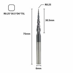 Фреза спиральная двухзаходная конусная сферическая XCAN 0,25х30,5х6х75 мм, покрытие TiALN