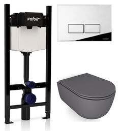 Комплект унитаз с инсталляцией Valsir KIT VSCR 7334GM Slim P3 + сиденье + кнопка хром глянцевый