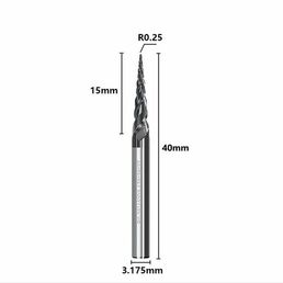 Фреза спиральная двухзаходная конусная сферическая XCAN 0,25х15х3,175х40 мм, покрытие TiALN