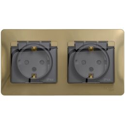 Розетка двойная с заземлением, шторками и крышкой (титан) Systeme Electric Glossa GSL000447