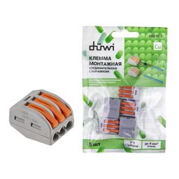 Клеммы соединительные монтажные с рычажком Duwi СМК 222-413 3-проводные 4мм² серые 5шт 26610 5