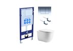 Подвесной унитаз с инсталляцией и кнопкой Aquatek Классик SET AQUATEK КЛАССИК cm-010 4в1 безободковый, с крышкой микролифт, белый, кнопка хром