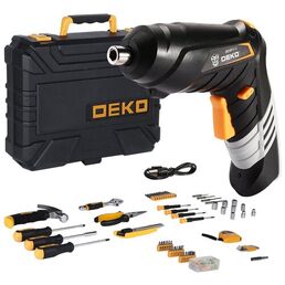 Аккумуляторная отвертка DEKO DKS4FU-Li в кейсе + 112 предметов черный/желтый кейс