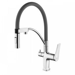 Смеситель для кухонной мойки Lemark Comfort LM3074C-Gray под фильтр, с гибким изливом, хром/серый