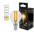 Лампа светодиодная Gauss LED Filament E14 11 Вт шар прозрачный 720 лм, тёплый белый свет