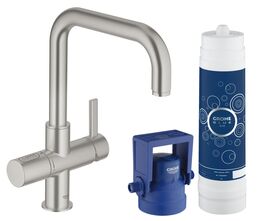 Комплект со смесителем для кухни GROHE Blue (фильтрация, U-излив), суперсталь (31299DC1)