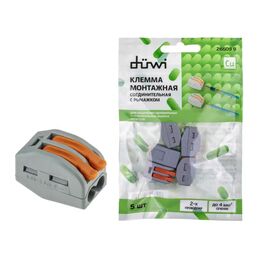 Клеммы соединительные монтажные с рычажком Duwi СМК 222-412 2-проводные 4мм² серые 5шт 26609 9