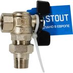 Кран шаровой с американкой угловой Stout 1/2" ВР/НР латунь ручка бабочка