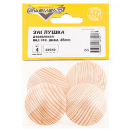 Заглушка декоративная деревянная d35х2,5 мм сосна (4 шт.)