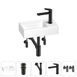 Раковина Wellsee WC Area 202010468 40х22 с донным клапаном, с сифоном, смесителем и угловыми вентилями (цвет набора матовый черный)