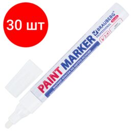 Комплект 30 шт, Маркер-краска лаковый (paint marker) 4 мм, белый, нитро-основа, алюминиевый корпус, BRAUBERG PROFESSIONAL PLUS, 151444