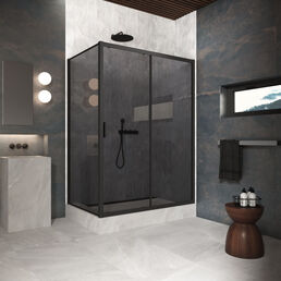 Душевой уголок Vegas-Glass 100x100 ZP+ZPV Protec 100*100 02М 07 профиль черный матовый, стекло графит