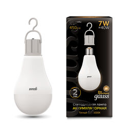 Лампа Gauss LED A60 7W E27 450lm 3000K с Li-Ion аккумулятором 1/10/60