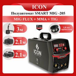 Сварочный полуавтомат ICON -205 MMA / TIG / MIG FLUX, без газа инверторный аппарат