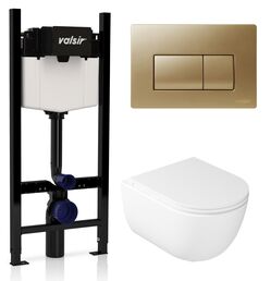 Комплект унитаз с инсталляцией Valsir KIT VSMG 7334 Slim P1 + сиденье + кнопка смыва золото матовое