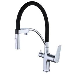 Смеситель для кухонной мойки Lemark Comfort LM3074C под фильтр, с гибким изливом, хром/черный