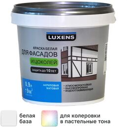 Краска для фасадов и цоколей Luxens матовая цвет белый база А 0.9 л