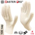100 пар. Перчатки рабочие х/б без покрытия Master-Pro АКТИВ, 10 класс вязки, плотность 3/10, размер 9 (L)