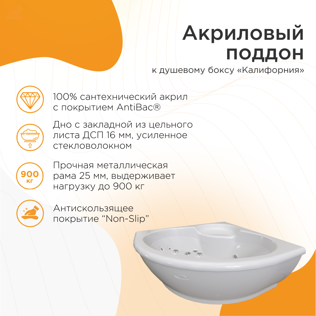 Душевой бокс Радомир Калифорния ПК 155x155 1-04-1-0-0-0770 стекло прозрачное, профиль белый, крыша сендвич