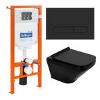 Комплект унитаз с инсталляцией BelBagno Sela BB3201CHR-MB/BB3201SC-MB/BB002-80/BB007-PR-NERO.M безободковый, микролифт, черный кнопка черная