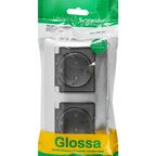 Розетка двойная встраиваемая влагозащищенная Systeme Electric Glossa с заземлением со шторками IP44 в сборе цвет алюминий