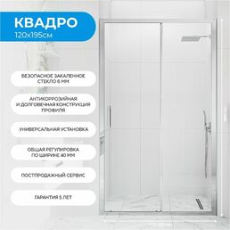 Душевая дверь в нишу 120х195 см. Квадро стекло прозрачное, профиль глянцевый хром
