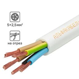 Провод Альфакабель ПВС 5x2.5 на отрез ГОСТ цвет белый