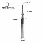 Фреза спиральная двухзаходная конусная сферическая XCAN 0,75х30,5х6х75 мм, покрытие TiALN