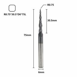 Фреза спиральная двухзаходная конусная сферическая XCAN 0,75х30,5х6х75 мм, покрытие TiALN