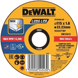 Круг отрезной DEWALT DT43905, высокий ресурс, 115 x 22.2 x 1.6 мм, тип 41
