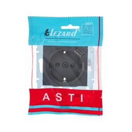Розетка USB встраиваемая Lezard Asti с заземлением цвет черный бархат