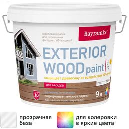 Краска для деревянных фасадов Bayramix Exterior Wood матовая цвет прозрачный 9 л