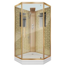 Душевая кабина Niagara Luxe 100х100 NG-7717GBK низкий поддон, стекло прозрачное, профиль золото