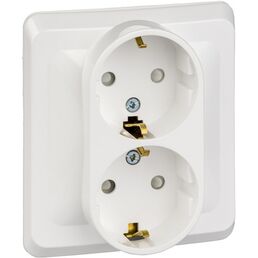Розетка двойная с заземлением и шторками (белый) Systeme Electric Этюд PC16-008B