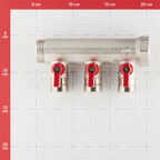 Коллектор Henco 1 ВР(г) х 3 выхода 3/4 НР(ш) ЕК х 1 НР(ш) с шаровыми кранами (VB060503-ROOD)