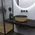 Раковина накладная Grossman Color 36 см GR-5010GBL черная, золотая с текстурой кожи крокодила