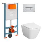 Комплект подвесного унитаза Vitra Integra Square 9856B003-7207 с инсталляцией и кнопкой, сиденье микролифт