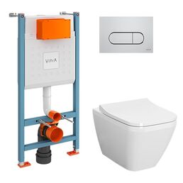 Комплект подвесного унитаза Vitra Integra Square 9856B003-7207 с инсталляцией и кнопкой, сиденье микролифт