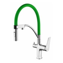 Смеситель для кухонной мойки Lemark Comfort LM3074C-Green под фильтр, с гибким изливом, хром/зеленый