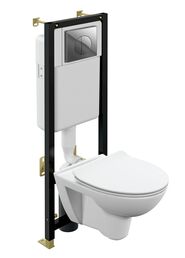 Комплект 3 в 1 подвесной унитаз Cersanit Black 64231 инсталляция Black кнопка Leon, белый