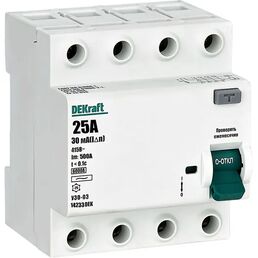 УЗО Dekraft 4P 25 A 30 мА 6 кА AC 14233DEK