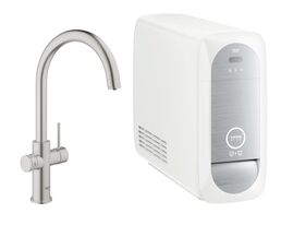Смеситель для кухни GROHE Blue Home с функциями фильтрации, охлаждения и газирования водопроводной воды (фильтр в комплекте), суперсталь (31455DC0)